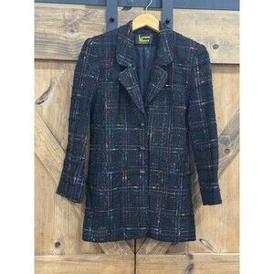 Lauren Meren Black Rainbow Plaid Bling  Vintage Blazer Women's Sz 4  Maximalism